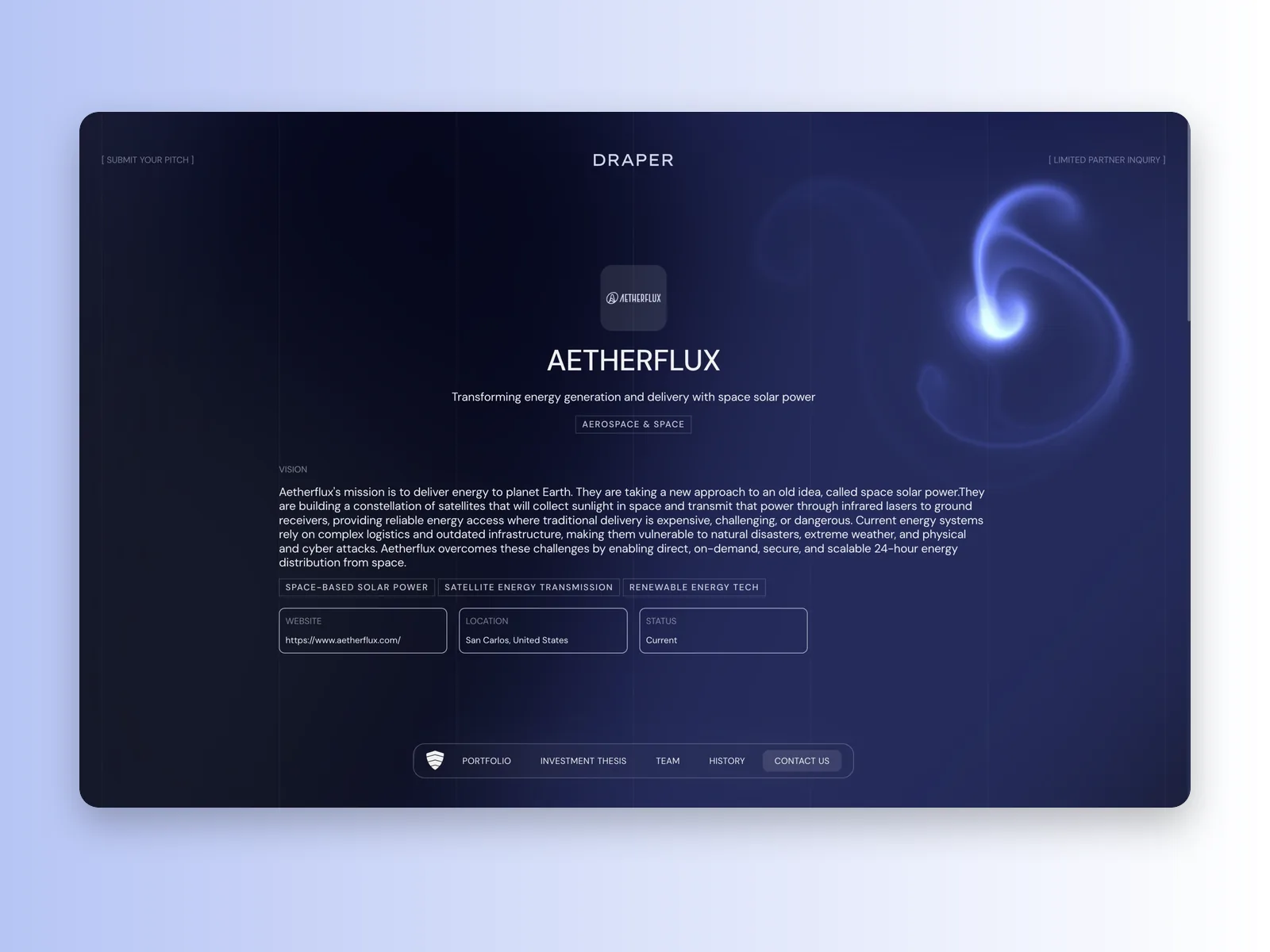 Draper Associates portfolio and investment thesis pages