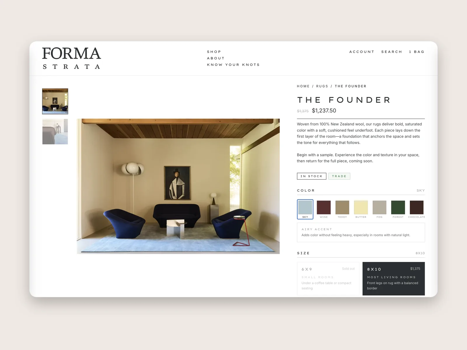 Forma Strata product page for a vintage object