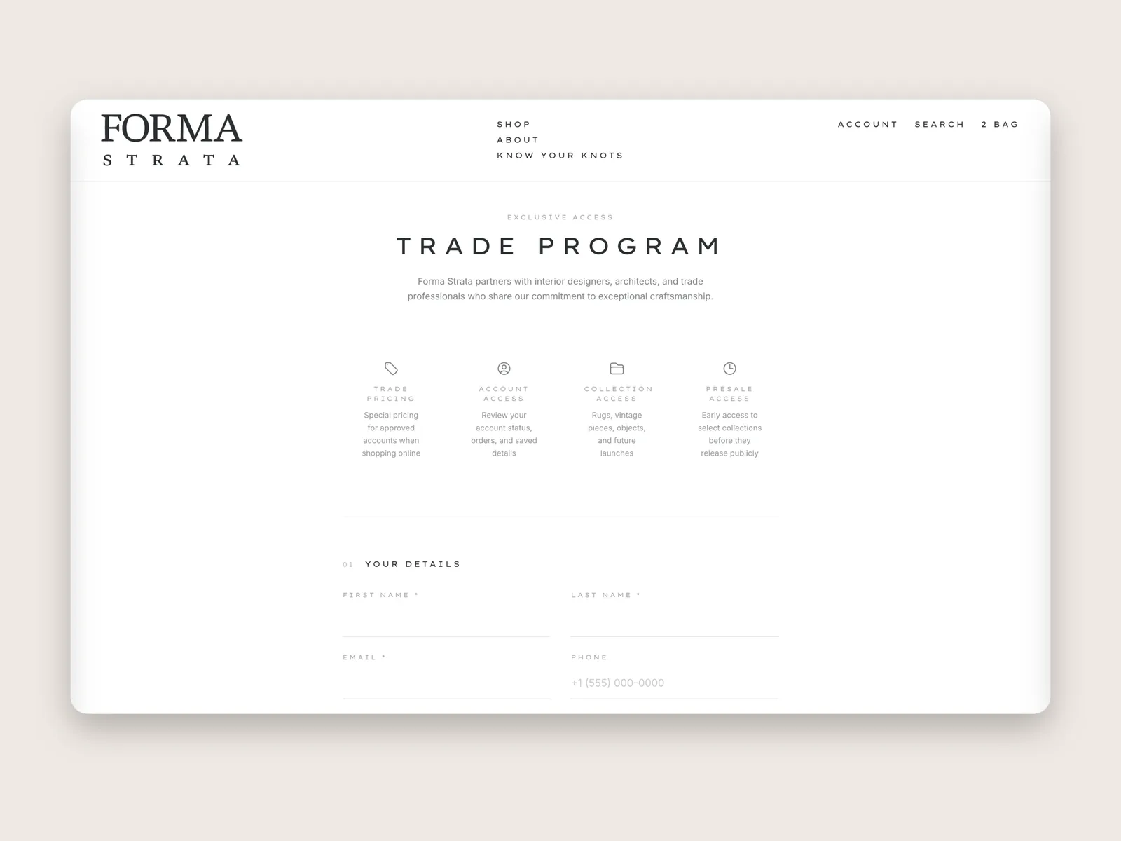 Forma Strata trade program page