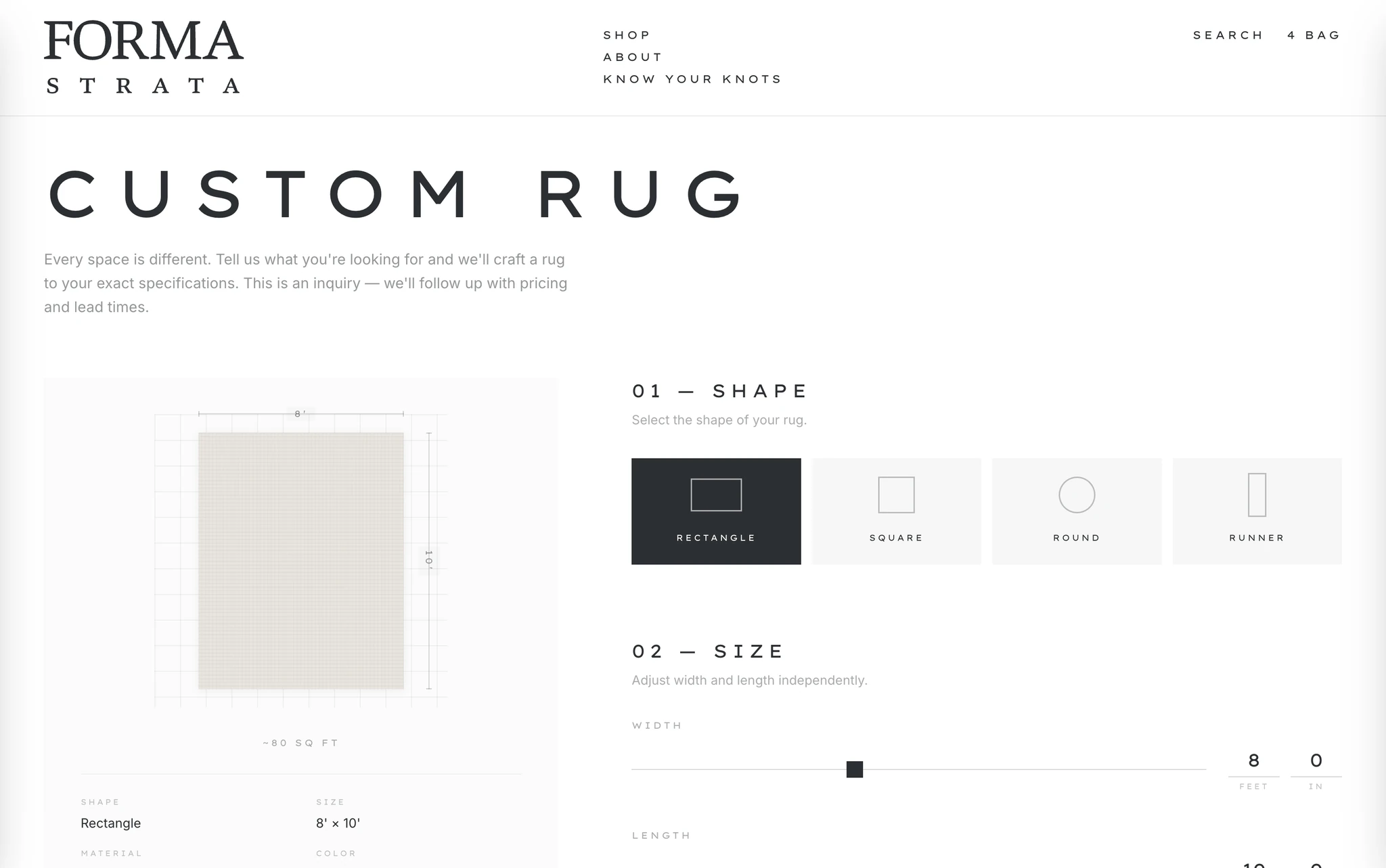 Real-time search overlay on Forma Strata showing live product results as the user types